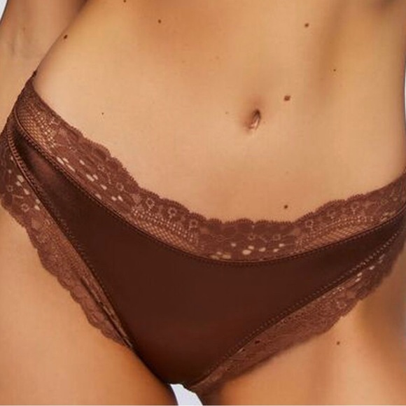 LAST PAIR! Silky Glossy Satin Lace Trim Chocolate Brown Cheeky Panty Sz S NWT - Picture 11 of 17